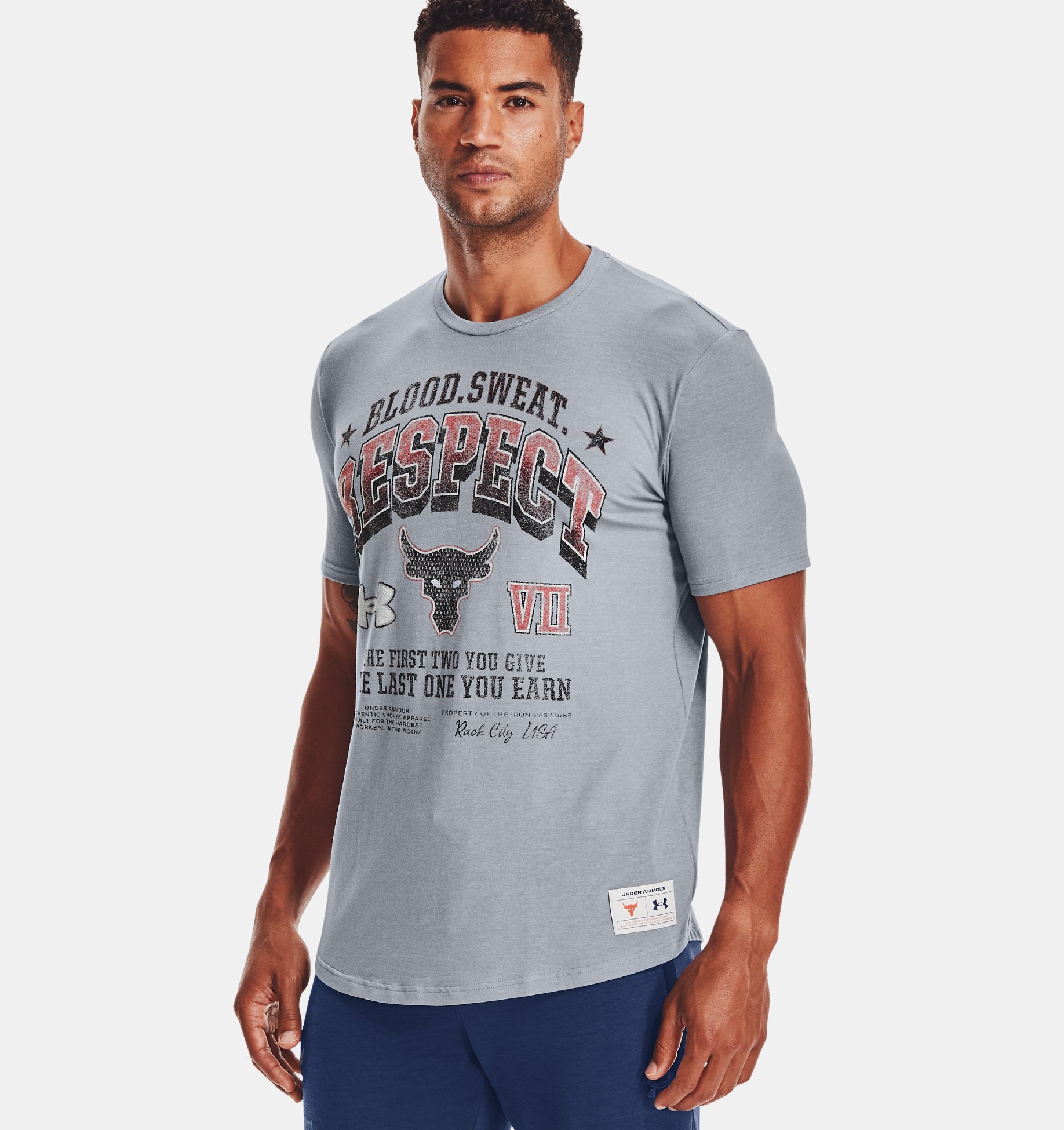 Under Armour UA Project Rock Tee Mens Gym Fitness Core White T shirt 